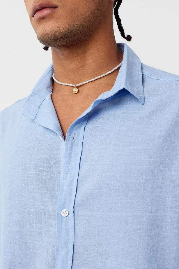 Basic Oversize Pamuk Keten Gömlek Mavi