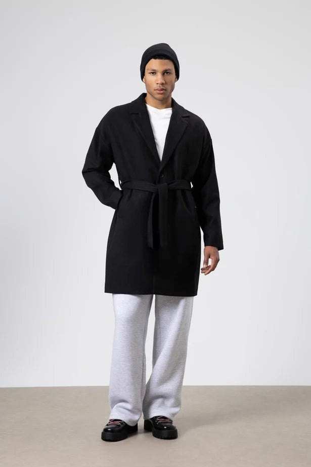 Kemerli Oversize Kaşe Kaban