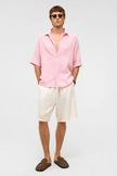 %100 Pamuk Oversize Kısa Kollu Müslin Kumaş Gömlek Pembe