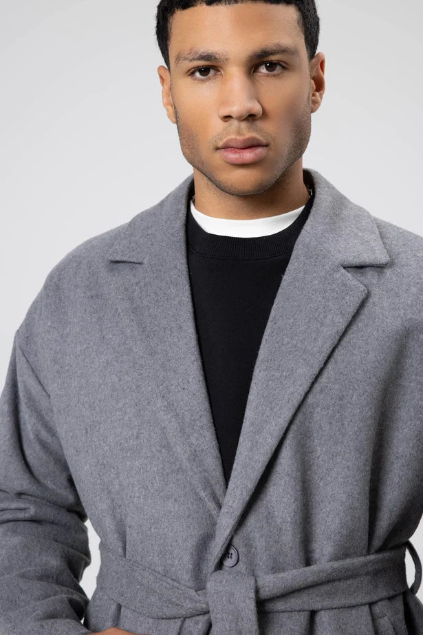 Kemerli Oversize Kaşe Kaban