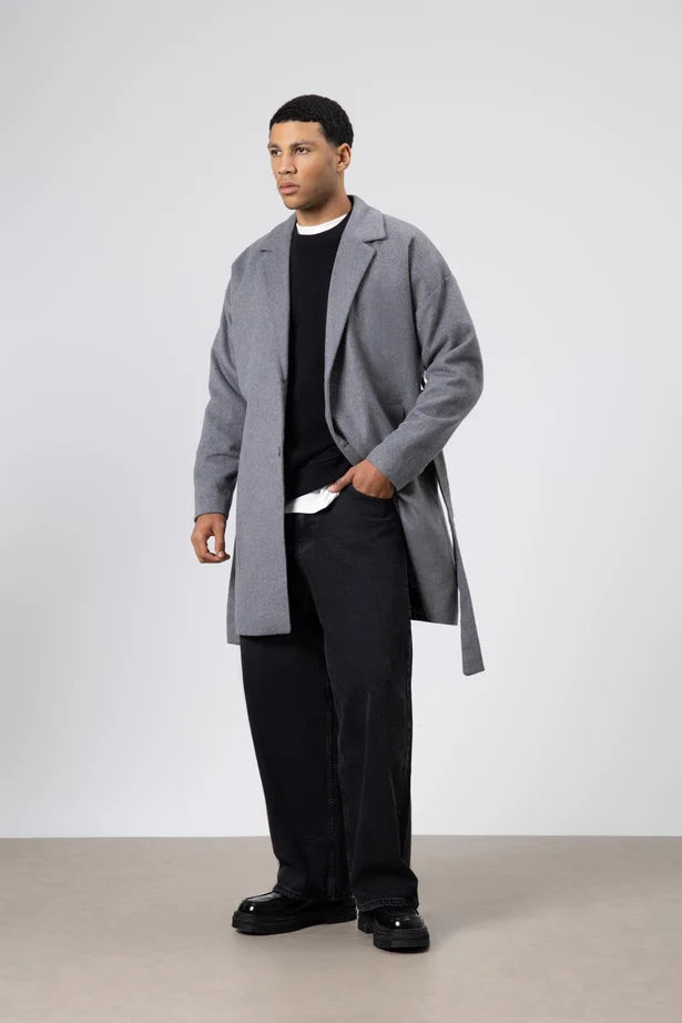 Kemerli Oversize Kaşe Kaban