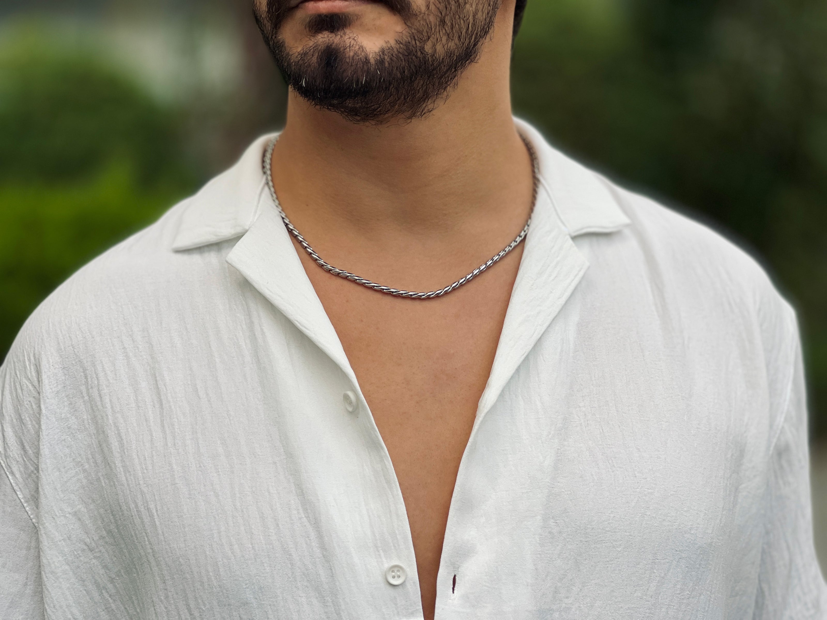 Vintage Rengi Halat Zincir Kolye - Kalın Kesim Erkek Takı