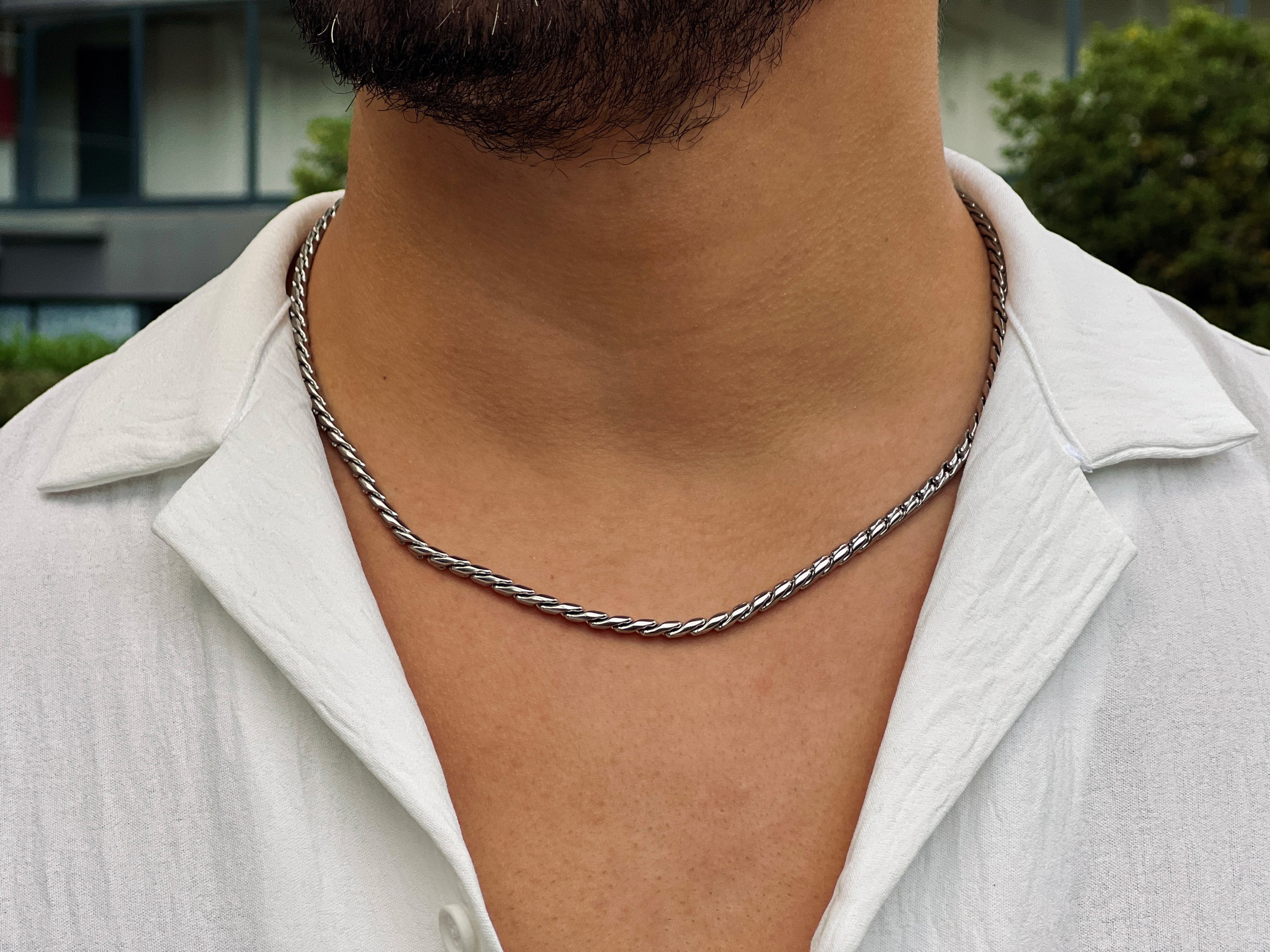 Vintage Rengi Halat Zincir Kolye - Kalın Kesim Erkek Takı