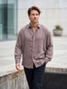 Erkek Vizon Uzun Kollu Yıkamalı Tencel Gömlek - Klasik Yaka Rahat Kesim