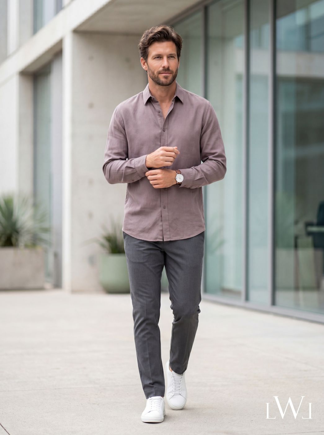Erkek Vizon Uzun Kollu Yıkamalı Tencel Gömlek - Klasik Yaka Rahat Kesim