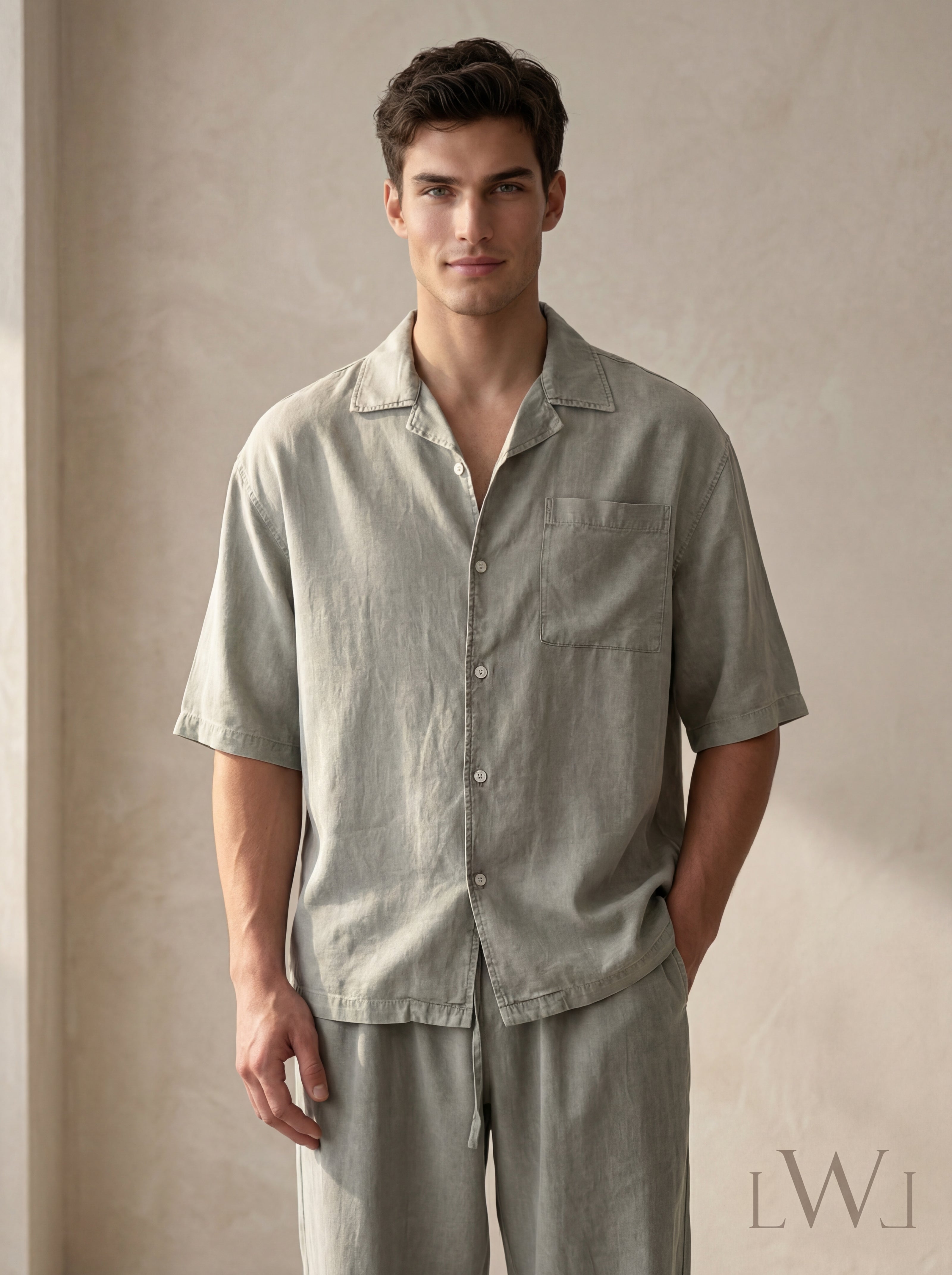 Acid Washed 100% Tencel Oversize Short Sleeve Men's Shirt