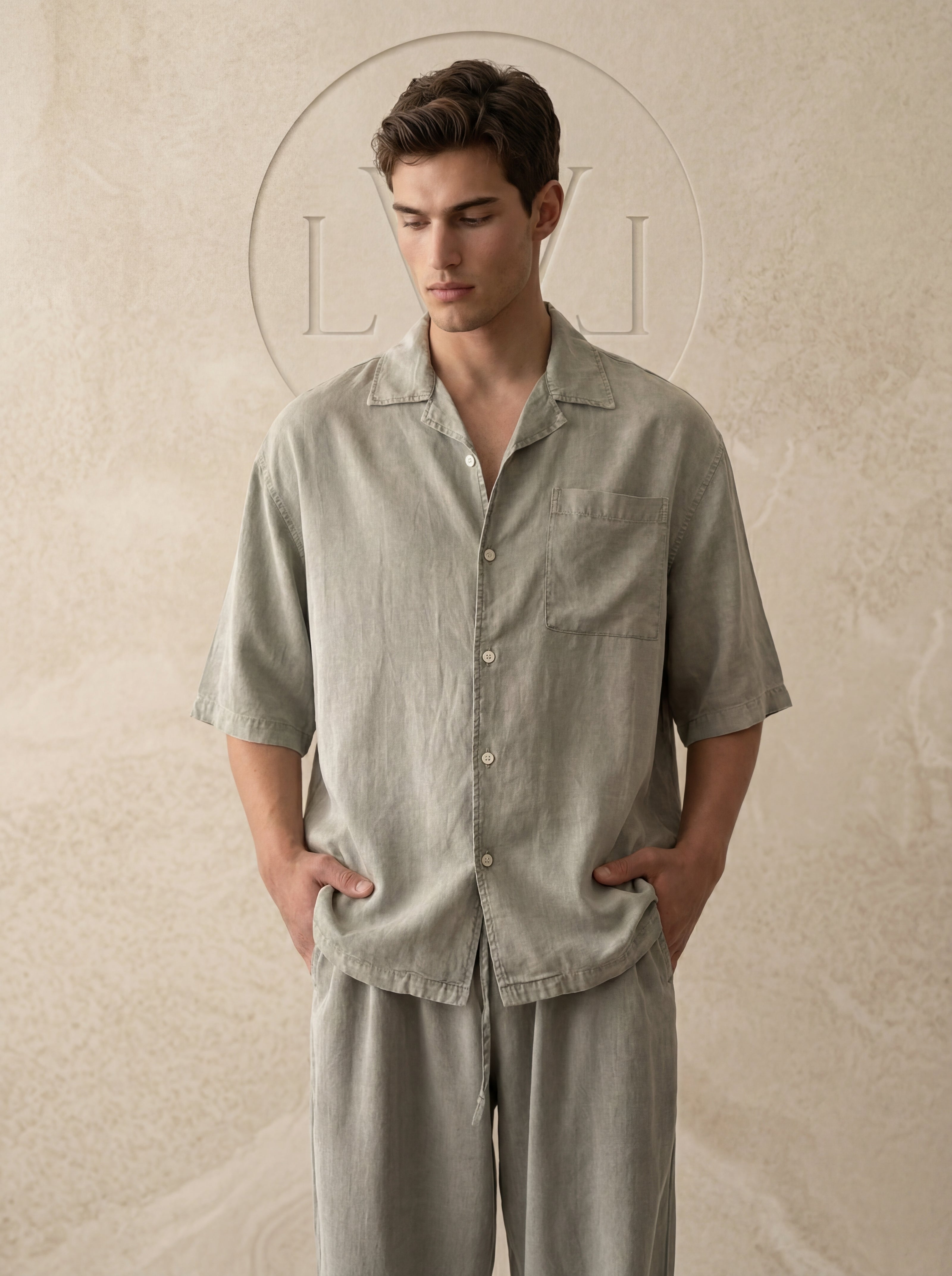 Acid Washed 100% Tencel Oversize Short Sleeve Men's Shirt