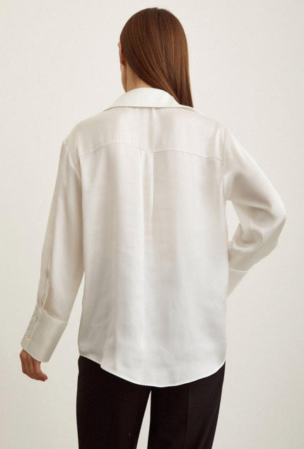 Satin White V-Neck Relax Fit Classic Shirt