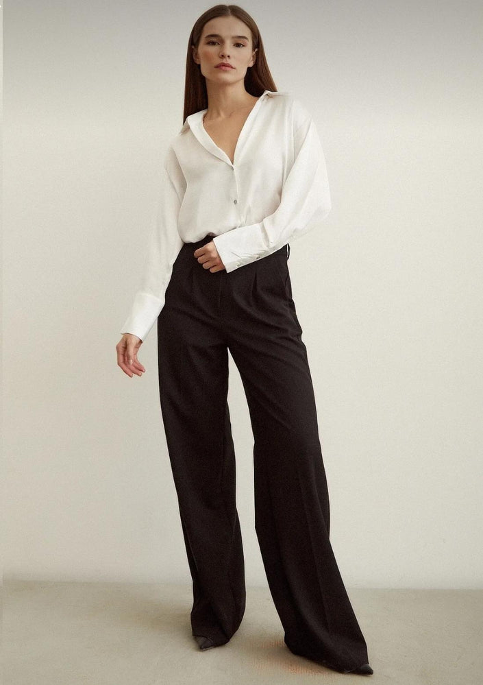 Satin White V-Neck Relax Fit Classic Shirt