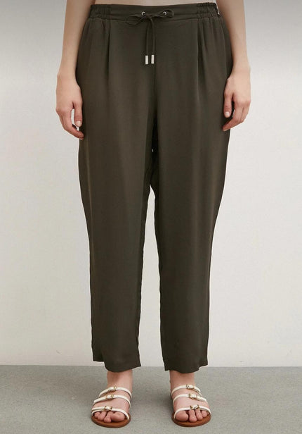 Khaki Elastic Waistband, Rope Detailed, Loose, Relaxed Cut Trousers