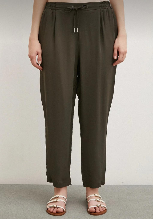 Haki Lastik Belli İp Detaylı Dökümlü Rahat Kesim Pantolon