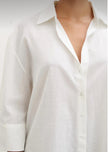 Keten Görünümlü Beyaz Oversize Klasik Gömlek
