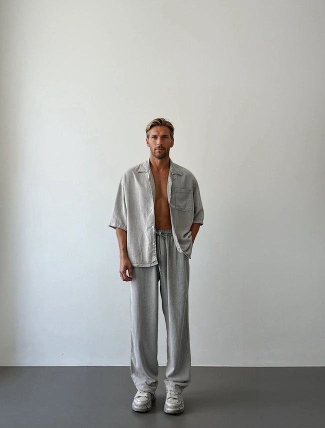 Asit Yıkamalı %100 Tensel Bol Paça Geniş Kesim Erkek Pantolon