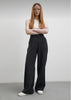 High Waist Pleated Black Wide Leg Women's Fabric Trousers