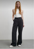 High Waist Pleated Black Wide Leg Women's Fabric Trousers