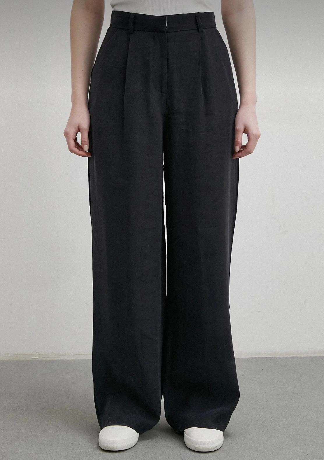 Yüksek Bel Pileli Siyah Bol Paça Wide Leg Kadın Kumaş Pantolon