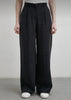 High Waist Pleated Black Wide Leg Women's Fabric Trousers