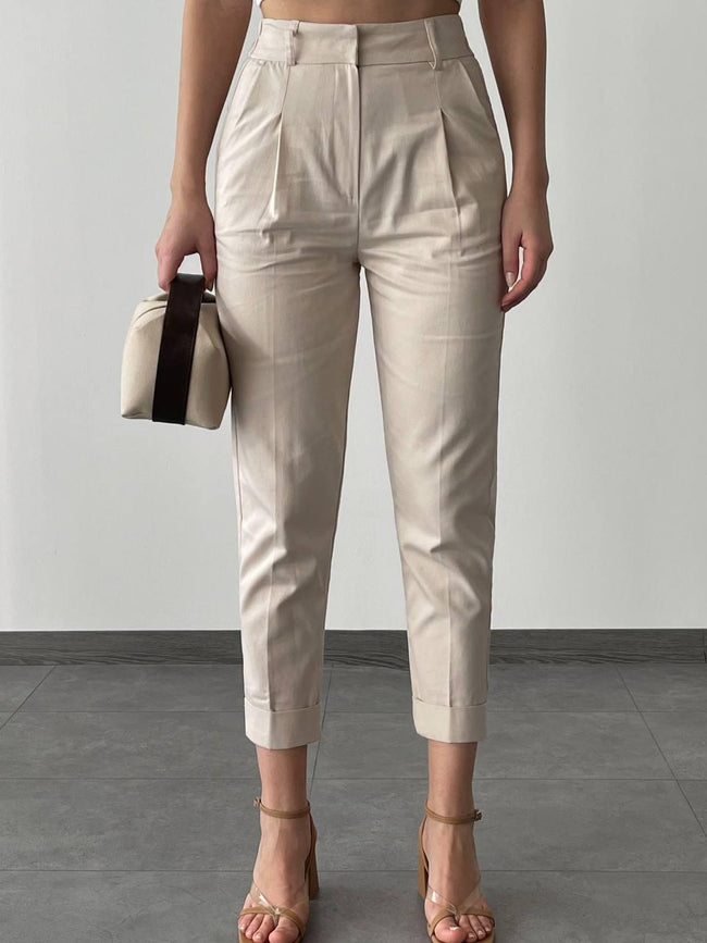 Yüksek Bel Pileli Havuç Kesim Kadın Pantolon