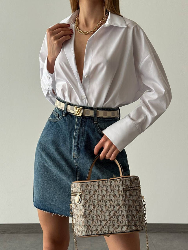 Oversize Beyaz Uzun Manşetli Klasik Yaka Kadın Gömlek