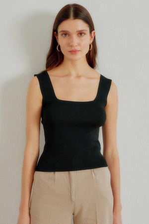 Kare Yaka Fitilli Beyaz Triko Atlet/Body