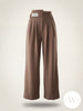 High Waist Pleated Belt Wide Leg Women's Fabric Trousers