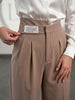 High Waist Pleated Belt Wide Leg Women's Fabric Trousers
