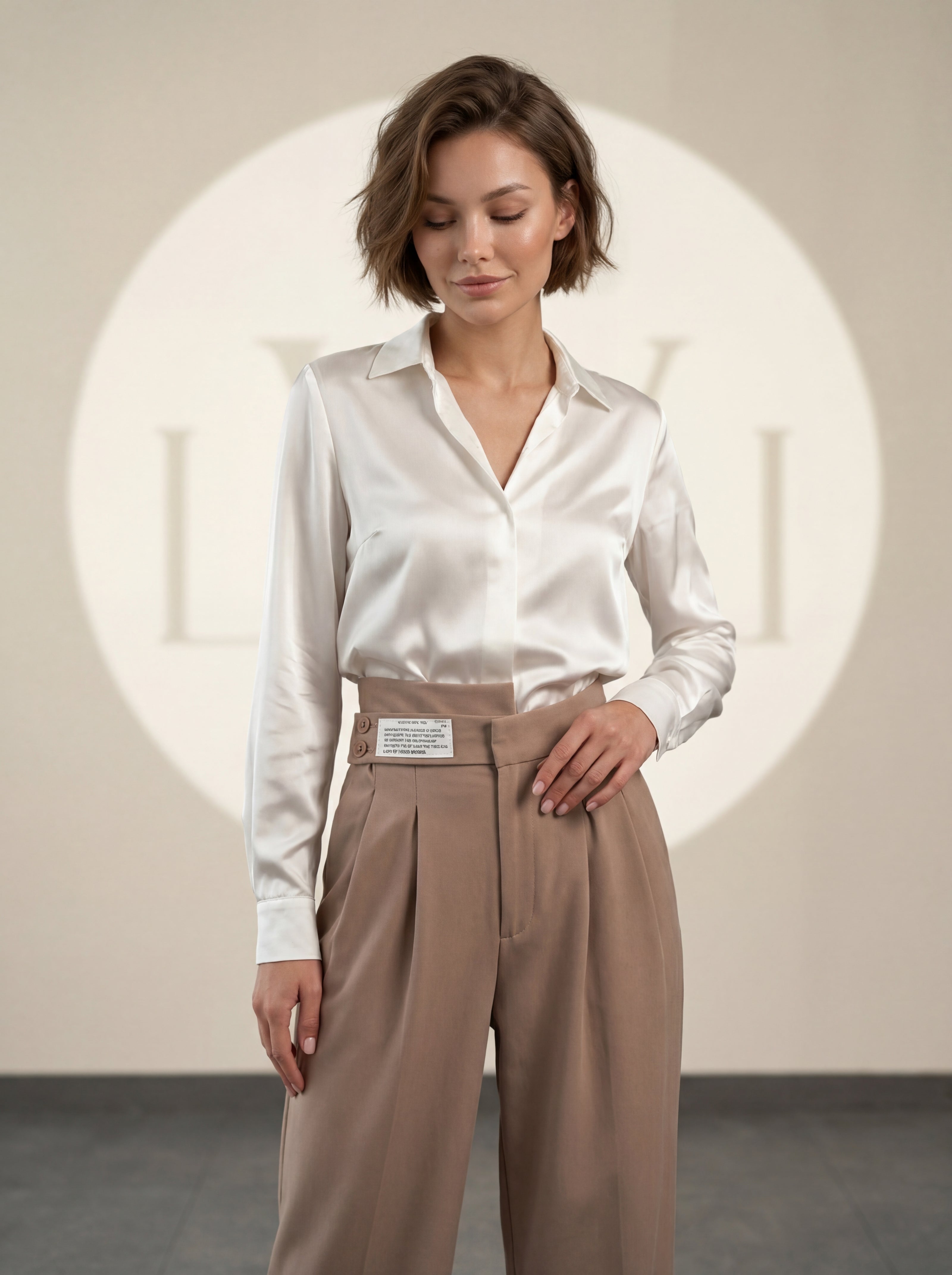 High Waist Pleated Belt Wide Leg Women's Fabric Trousers