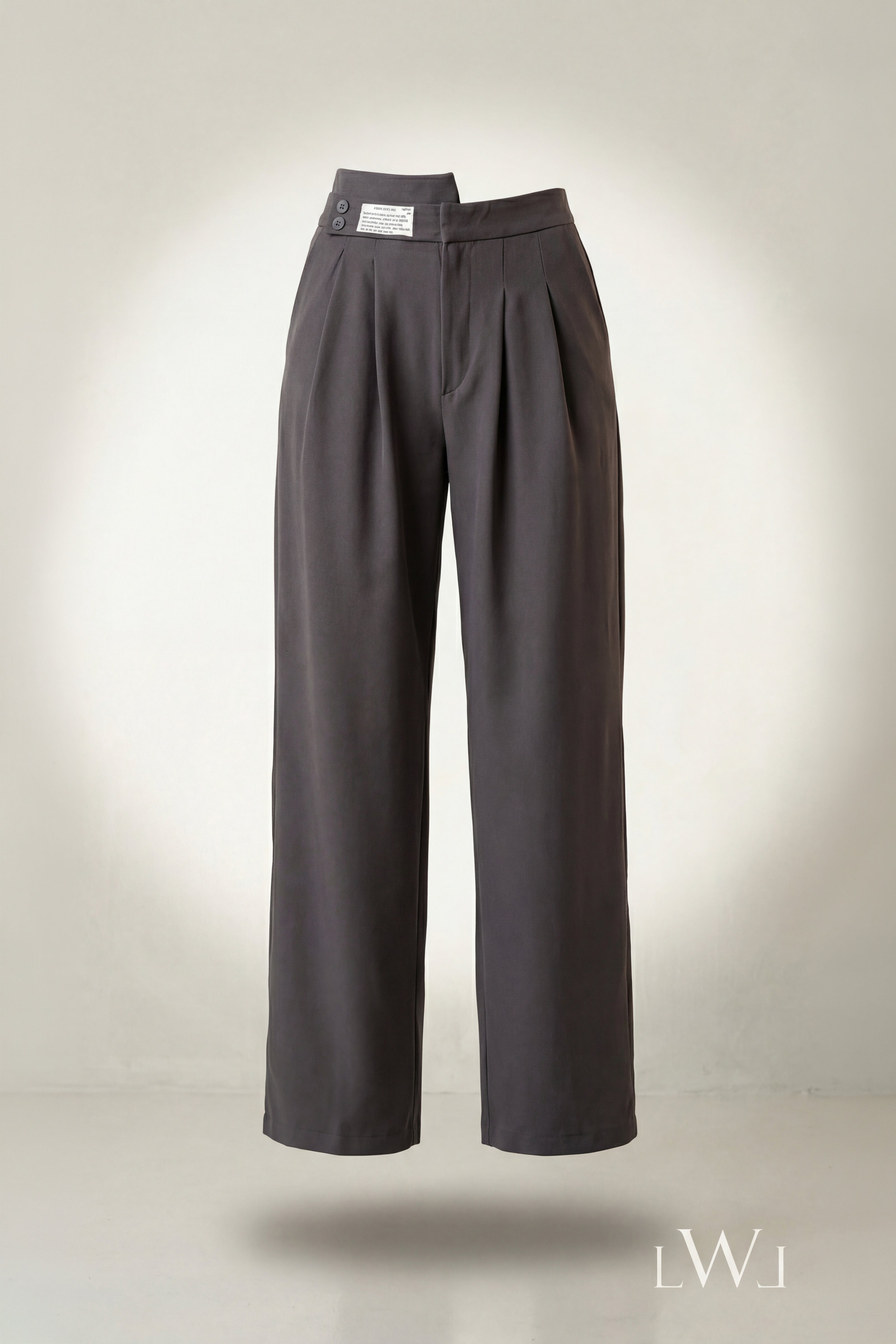 High Waist Pleated Belt Wide Leg Women's Fabric Trousers