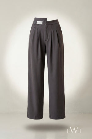 High Waist Pleated Belt Wide Leg Women's Fabric Trousers