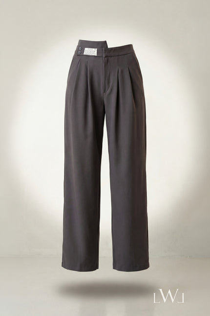 High Waist Pleated Belt Wide Leg Women's Fabric Trousers