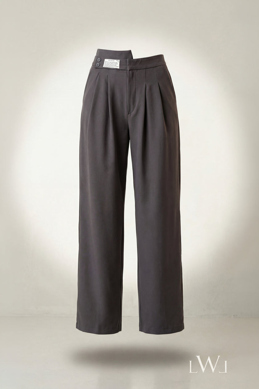 High Waist Pleated Belt Wide Leg Women's Fabric Trousers