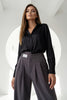 High Waist Pleated Belt Wide Leg Women's Fabric Trousers