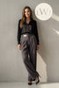 High Waist Pleated Belt Wide Leg Women's Fabric Trousers