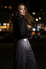 High Waist Pleated Belt Wide Leg Women's Fabric Trousers