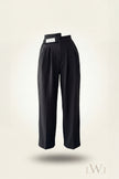 High Waist Pleated Belt Wide Leg Women's Fabric Trousers