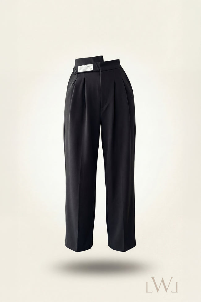 High Waist Pleated Belt Wide Leg Women's Fabric Trousers