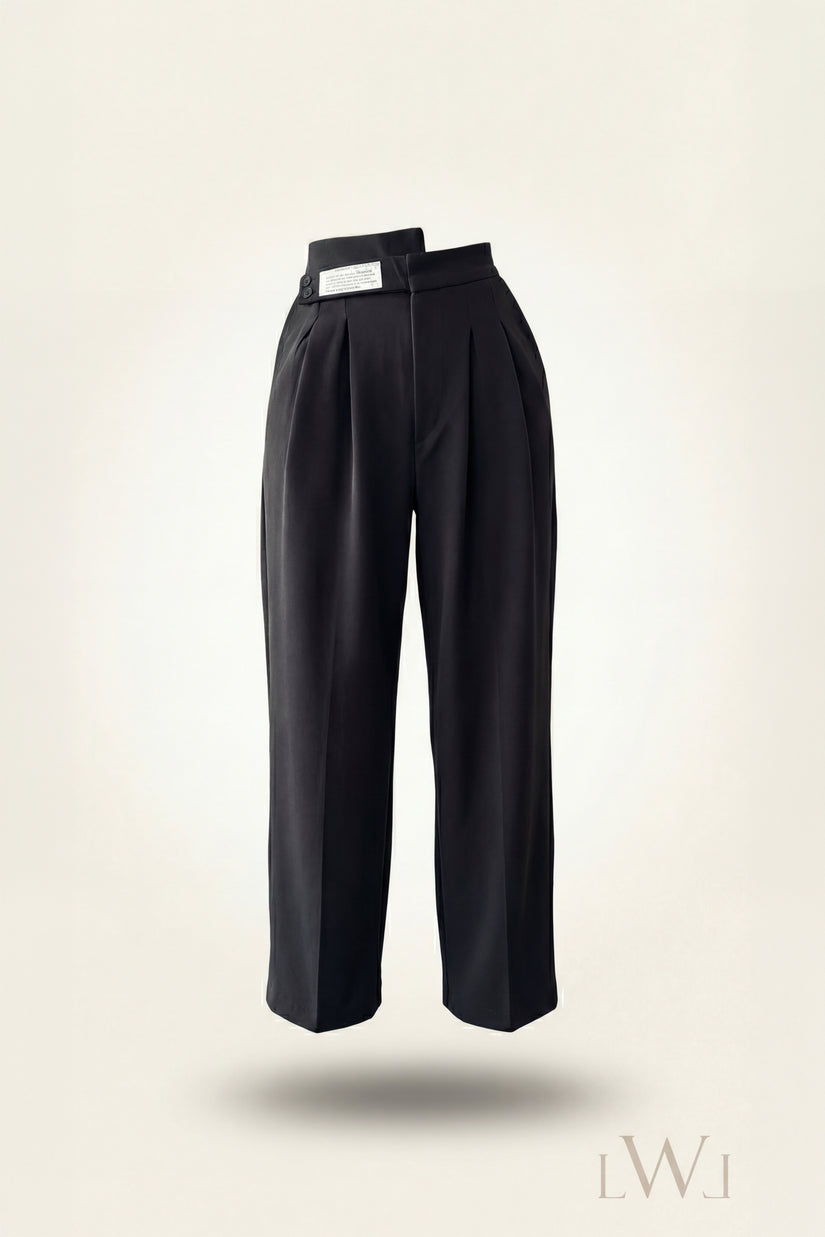 High Waist Pleated Belt Wide Leg Women's Fabric Trousers