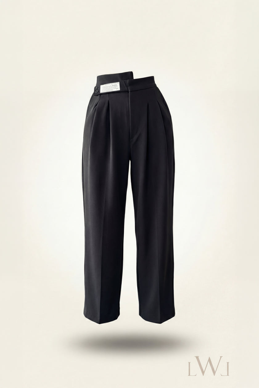 High Waist Pleated Belt Wide Leg Women's Fabric Trousers
