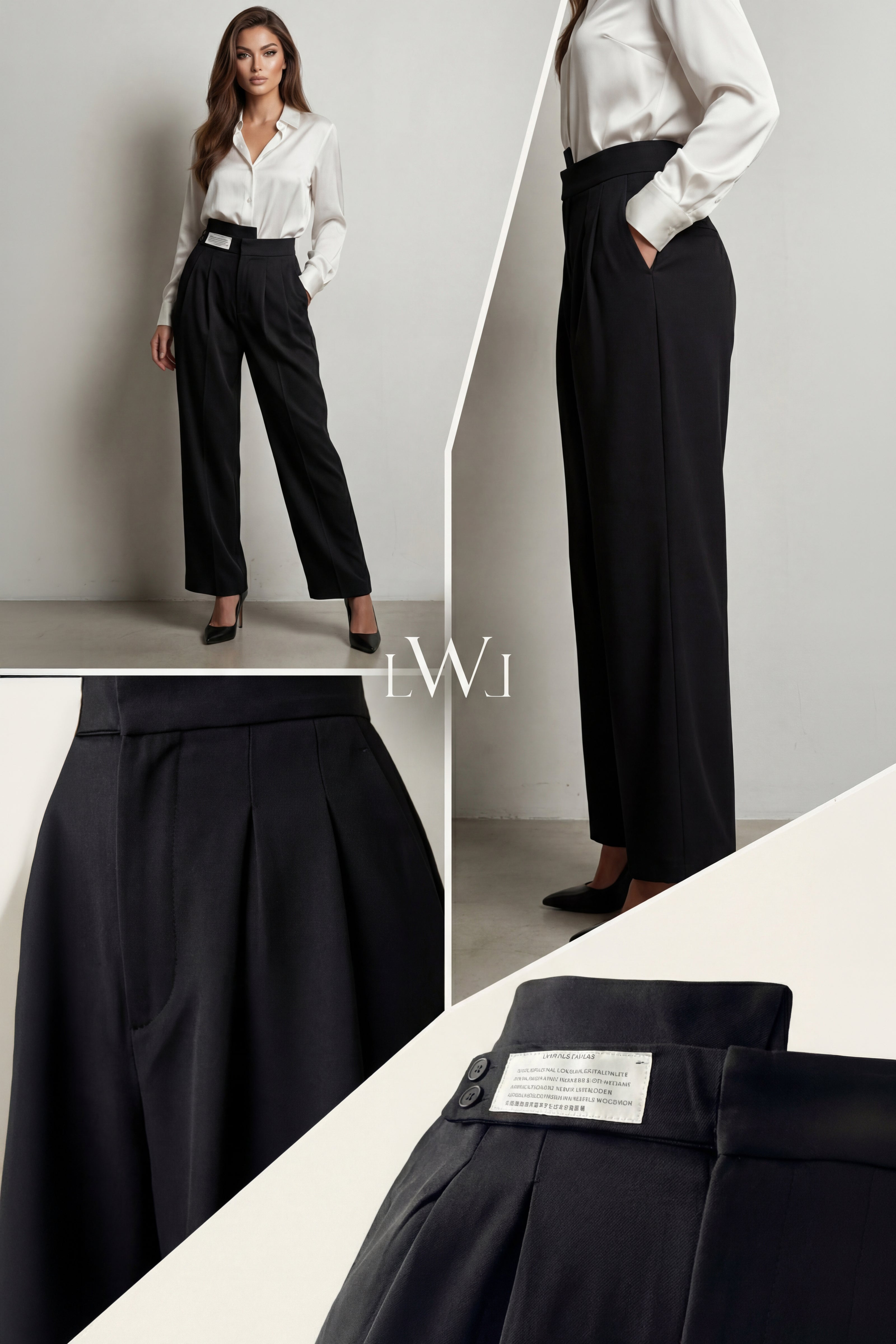 High Waist Pleated Belt Wide Leg Women's Fabric Trousers