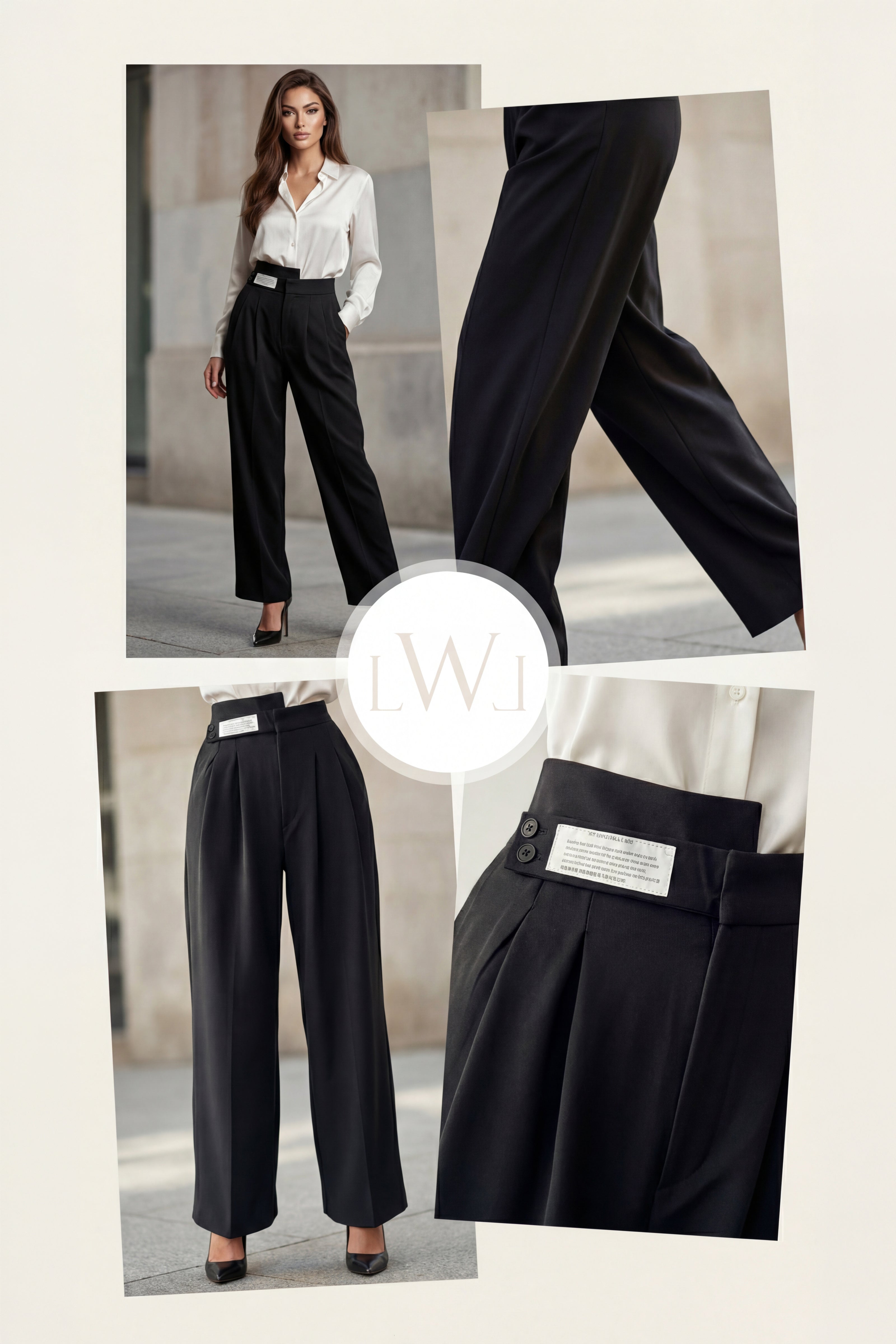 High Waist Pleated Belt Wide Leg Women's Fabric Trousers