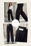 High Waist Pleated Belt Wide Leg Women's Fabric Trousers
