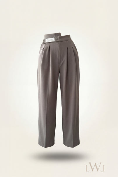 High Waist Pleated Belt Wide Leg Women's Fabric Trousers