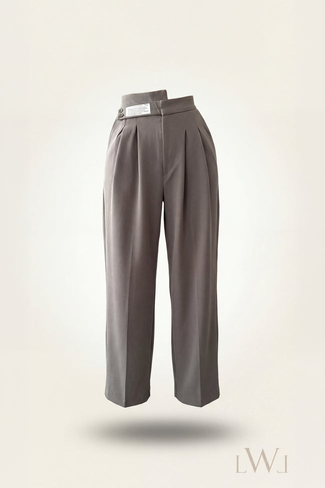 High Waist Pleated Belt Wide Leg Women's Fabric Trousers