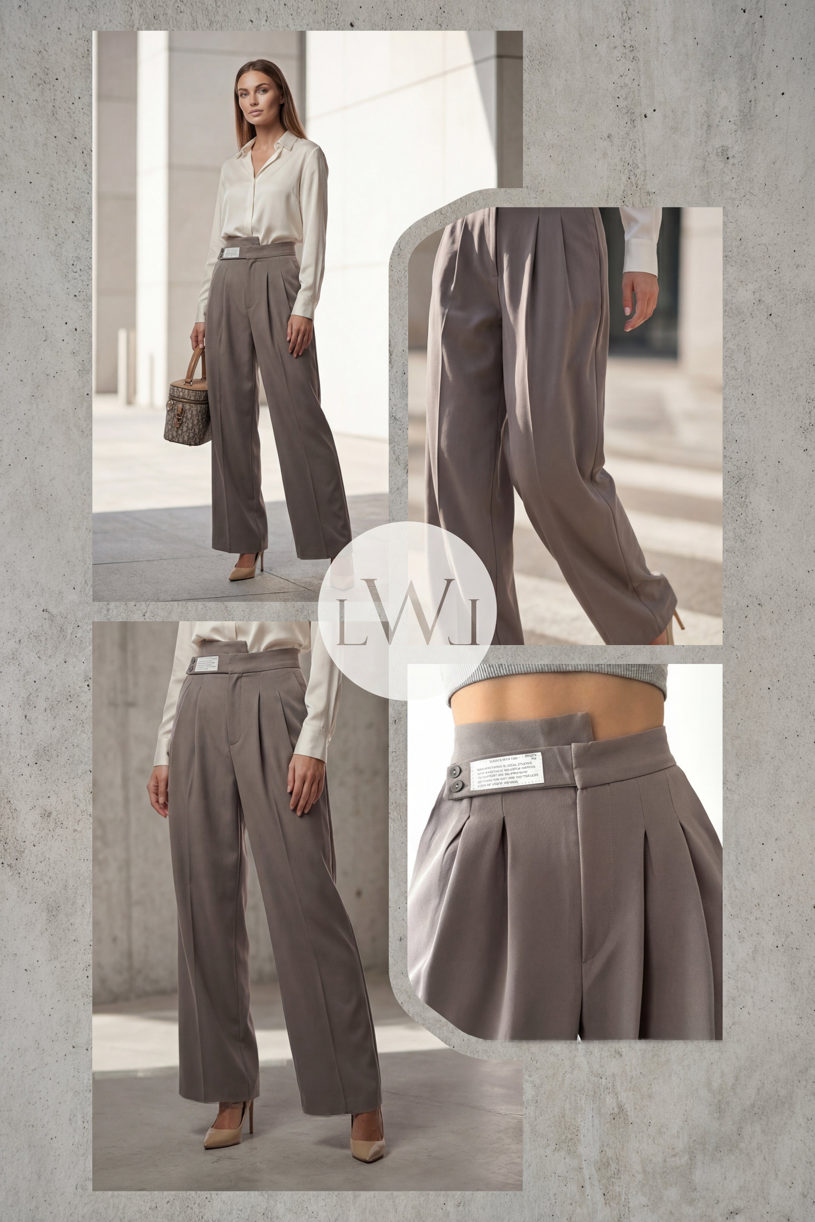 High Waist Pleated Belt Wide Leg Women's Fabric Trousers