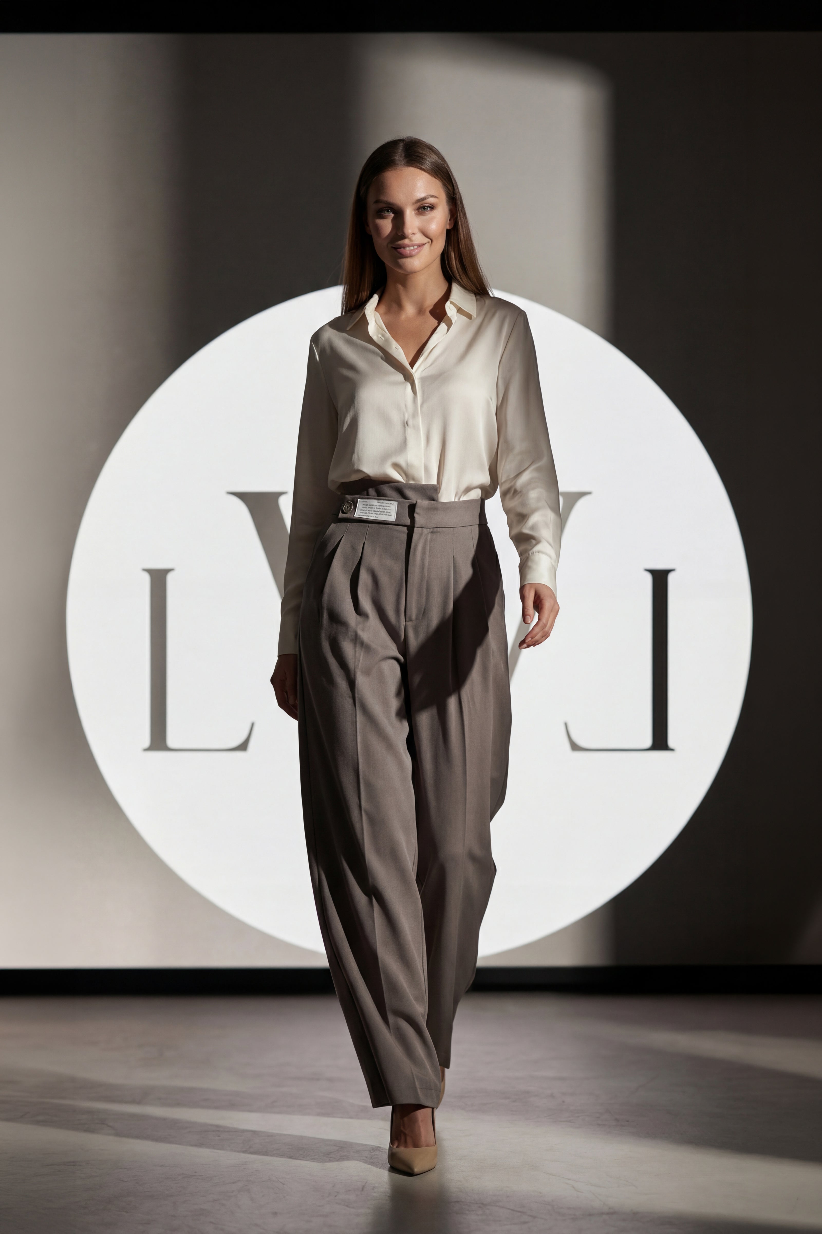 High Waist Pleated Belt Wide Leg Women's Fabric Trousers