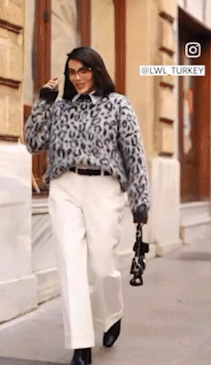 Leopar Desenli Oversize Kazak