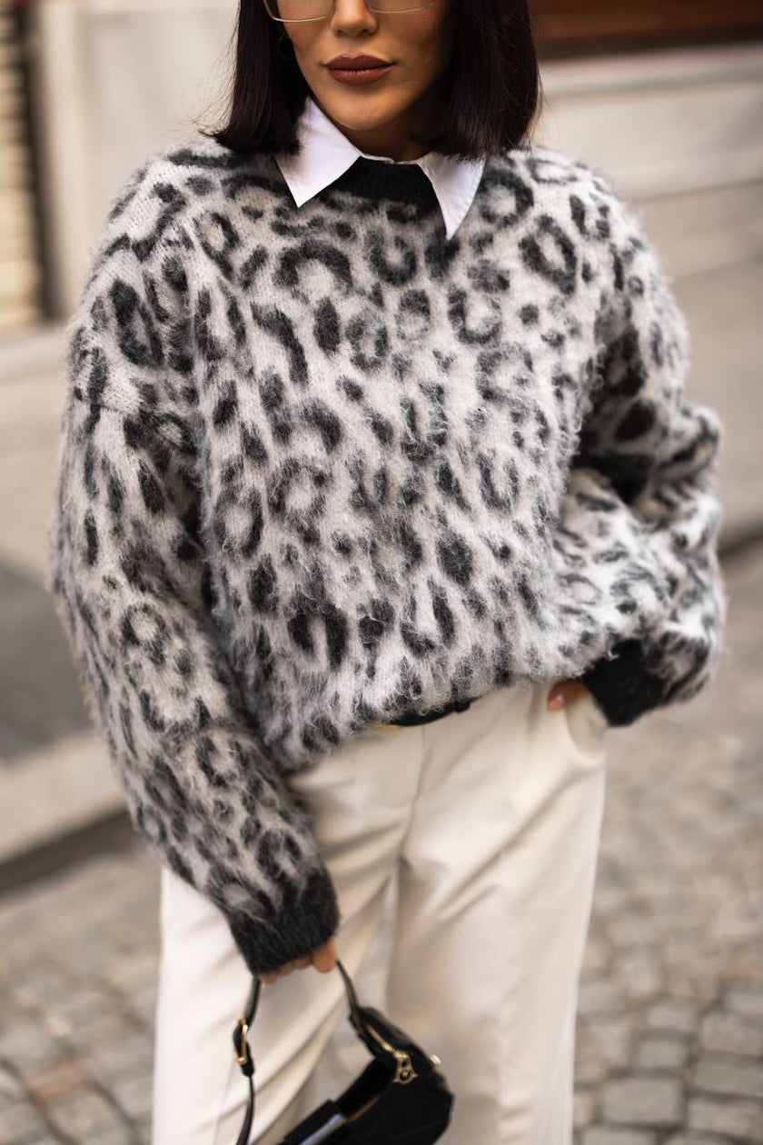 Leopar Desenli Oversize Kazak