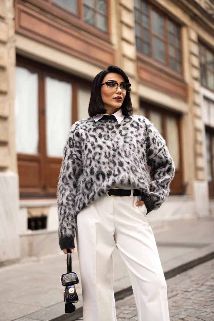 Leopar Desenli Oversize Kazak