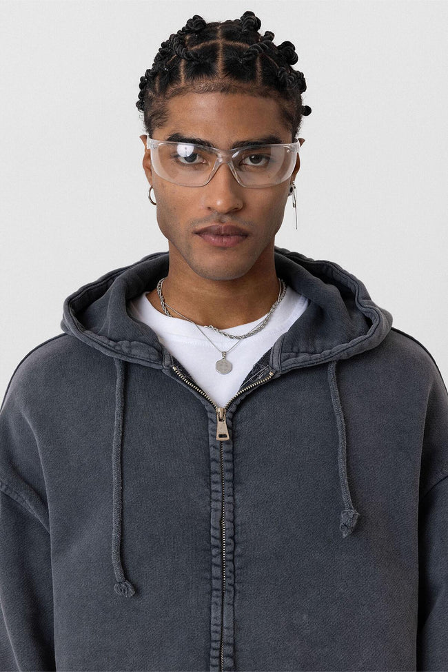 Premium Yıkamalı Fermuarlı Kapüşonlu Oversize Sweatshirt